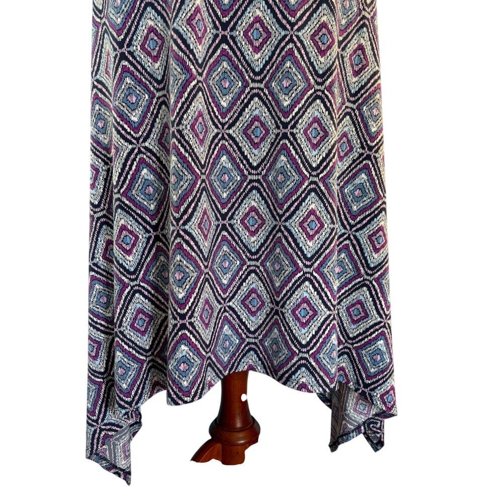 Chico's Dress A-Line Asymmetrical Hem Blues Purple Back Tie Stretch Knit 2 12/14 - Picture 4 of 6